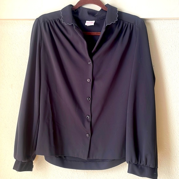 Vintage black polyester button down long sleeve blouse by Graff - Picture 1 of 5